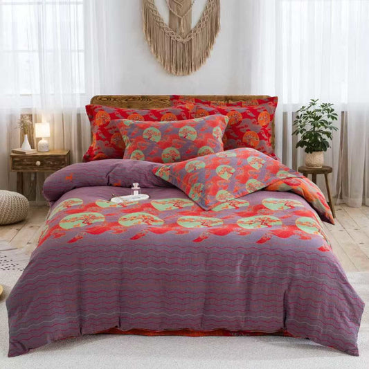Oriental Sea Moon Cotton Bedding Set(4pcs) - Purple - King - image 0