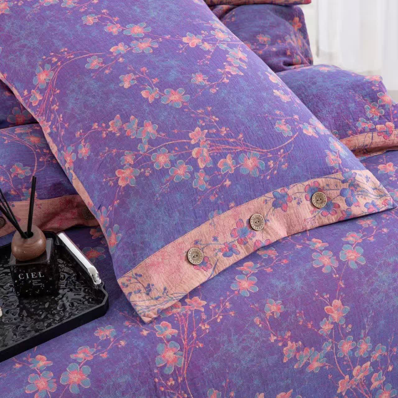 Floral Cotton Gauze Reversible Bedding Set(4pcs) - image 5