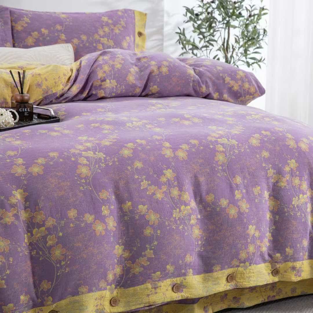 Floral Cotton Gauze Reversible Bedding Set(4pcs) - image 12