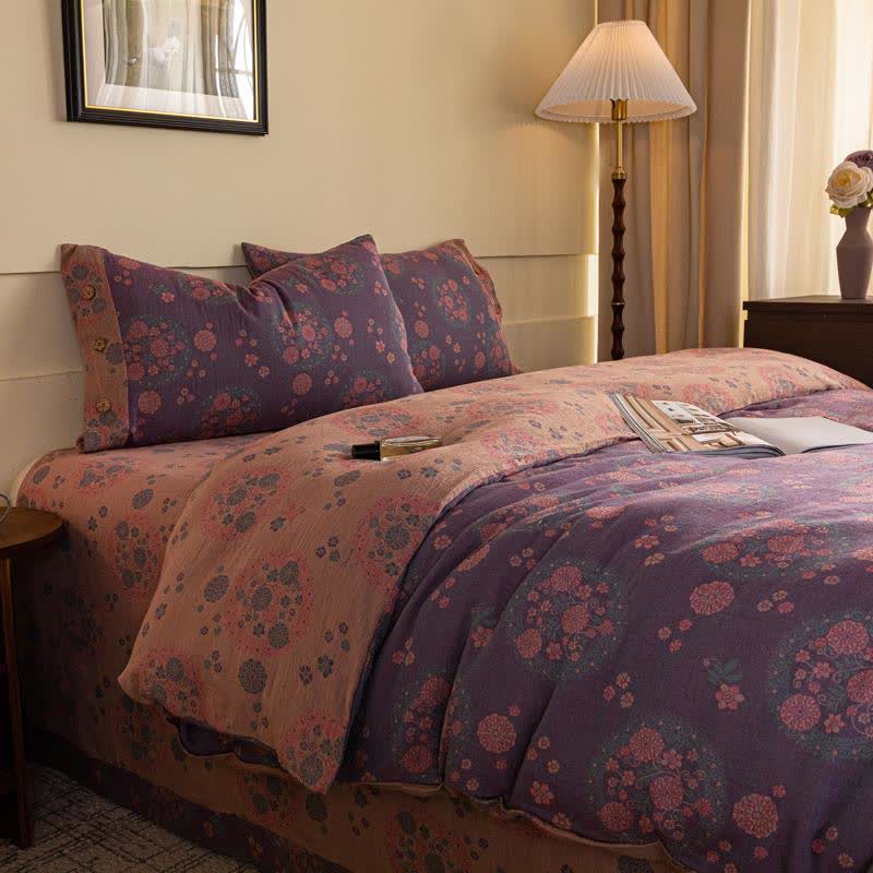 Purple Floral Cotton Gauze Bedding Set(4pcs) - image 2