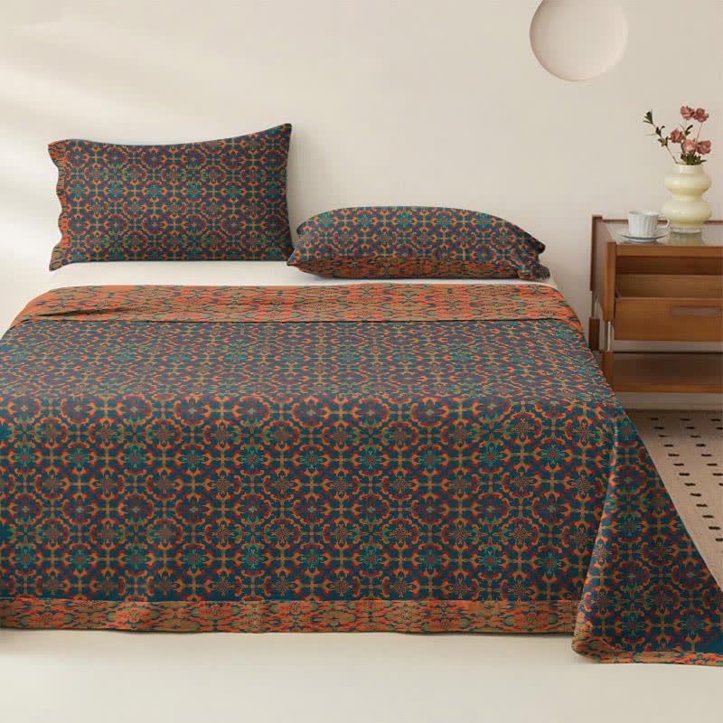 Retro Geometric Pattern Cotton Sheet Bedspread - Blue - 2PCS Pillowcases - 40" x 20" - image 0