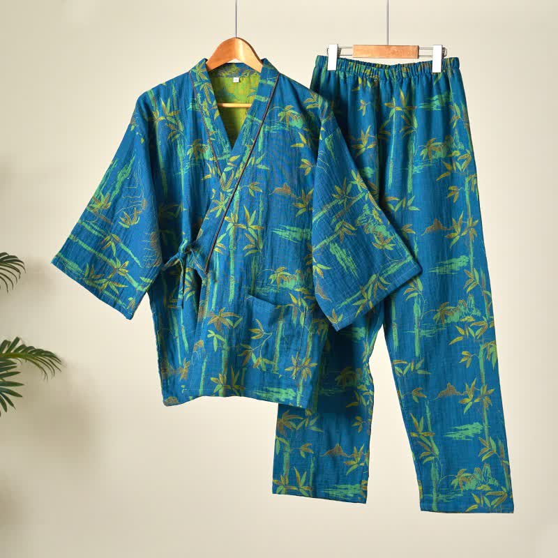 Bamboo Cotton Gauze Kimono Loungewear Set - Blue - XL - image 12