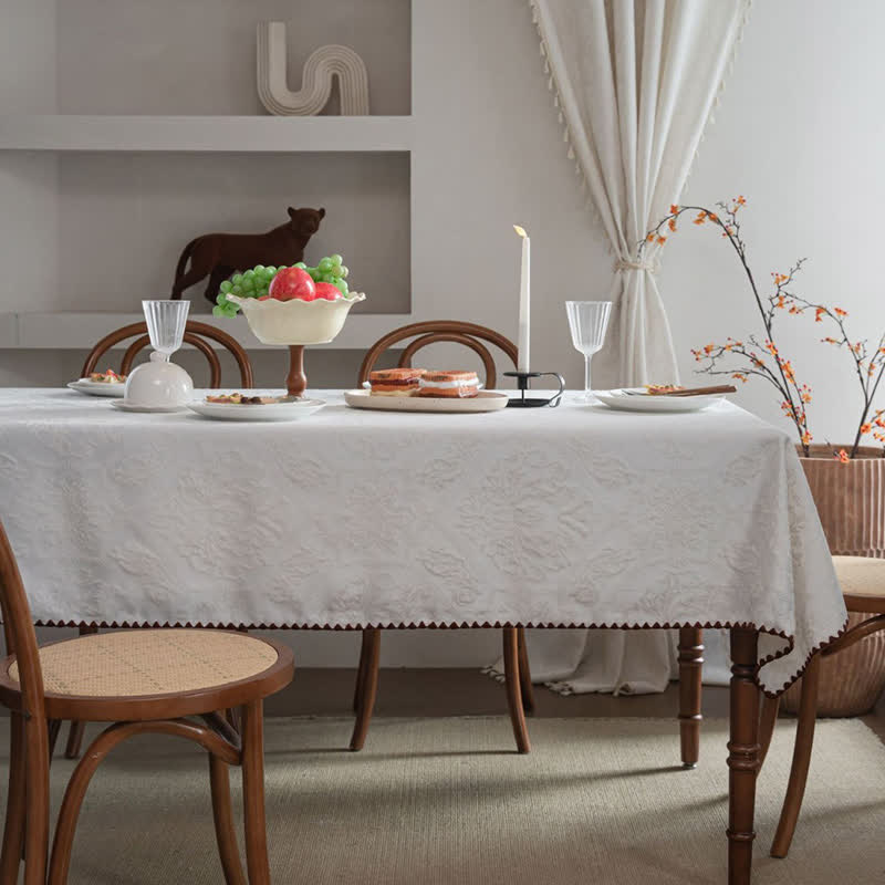 Ethnic Style Retro Pattern Jacquard Tablecloth - White - 63" x 63" - image 11