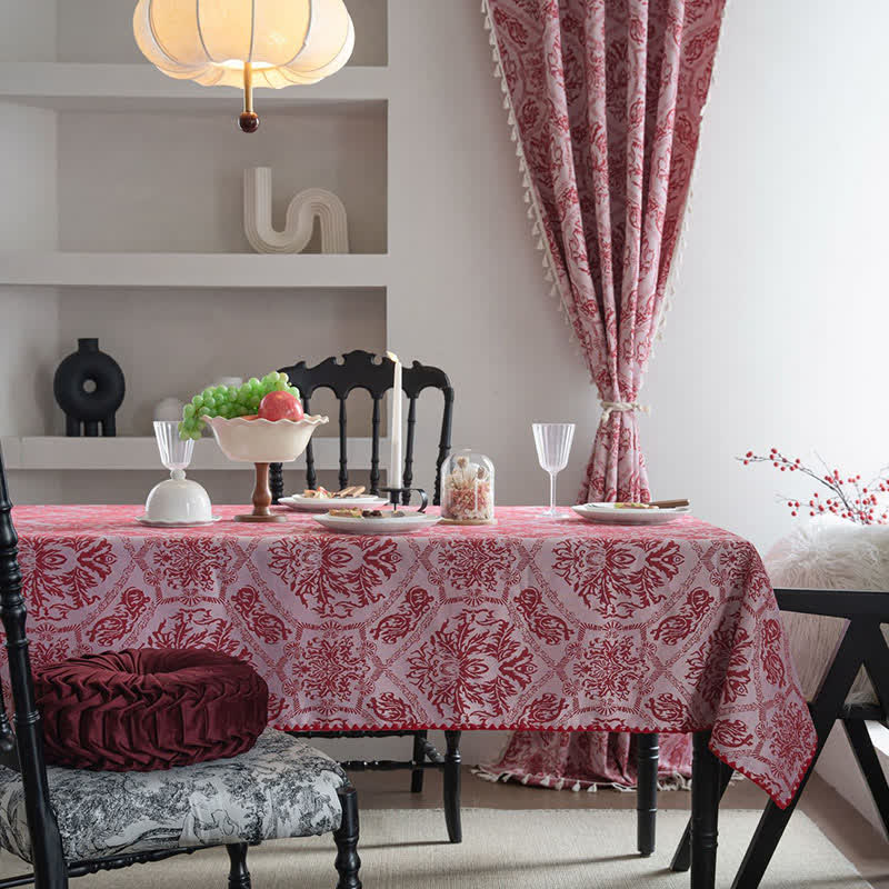 Ethnic Style Retro Pattern Jacquard Tablecloth - Red - 63" x 63" - image 0