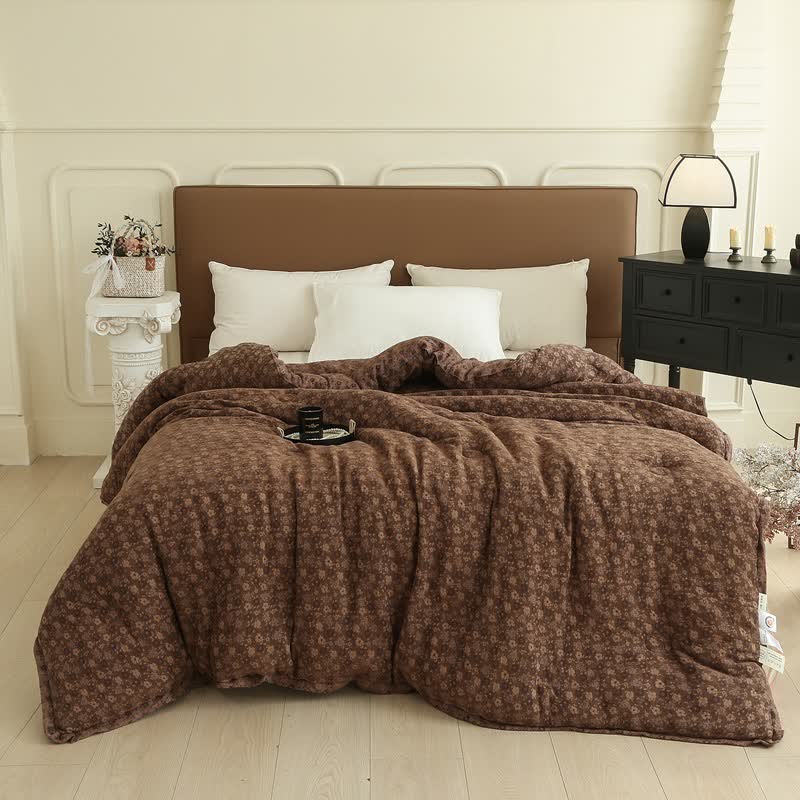 Retro Floral  Cotton Gauze Jacquard Quilt - Coffee - Winter Quilt - King - image 17