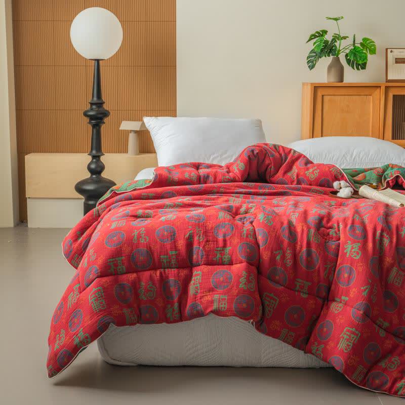 Retro Auspicious Cotton Gauze Jacquard Quilt - image 0