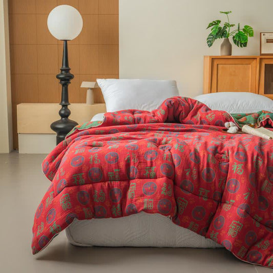 Retro Auspicious Cotton Gauze Jacquard Quilt - image 0