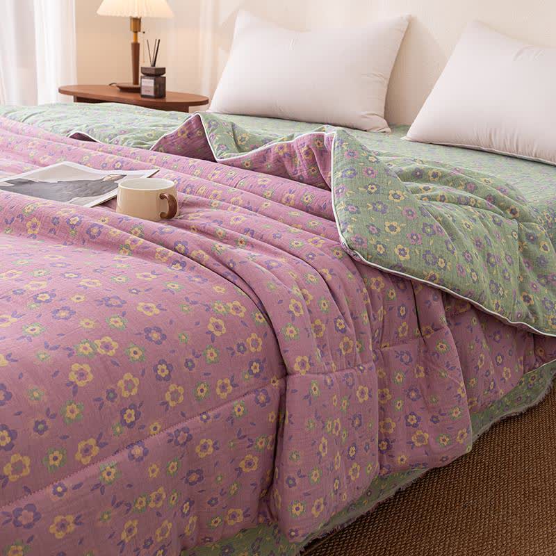 Purple Floral Cotton Gauze Jacquard Quilt - image 0