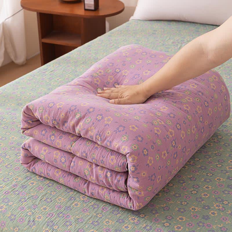 Purple Floral Cotton Gauze Jacquard Quilt - Winter Quilt - Queen - image 1