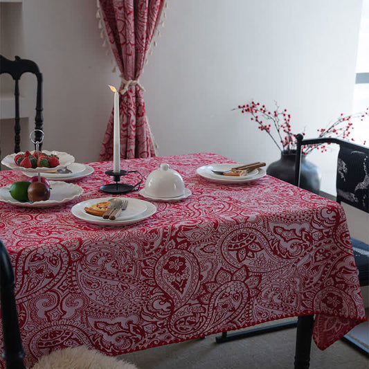 Ethnic Style Paisley Pattern Jacquard Tablecloth - Red - 63" x 63" - image 0