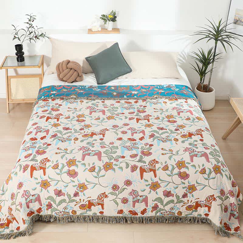 Horse Floral Natural Cotton Gauze Quilt - Queen - image 0