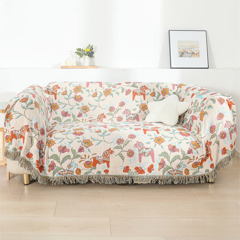 Horse Floral Natural Cotton Gauze Quilt - image 3