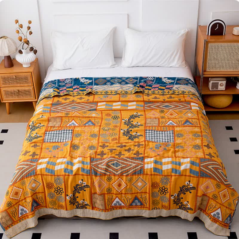 Geometric Pattern Patchwork Natural Cotton Quilt - image 1