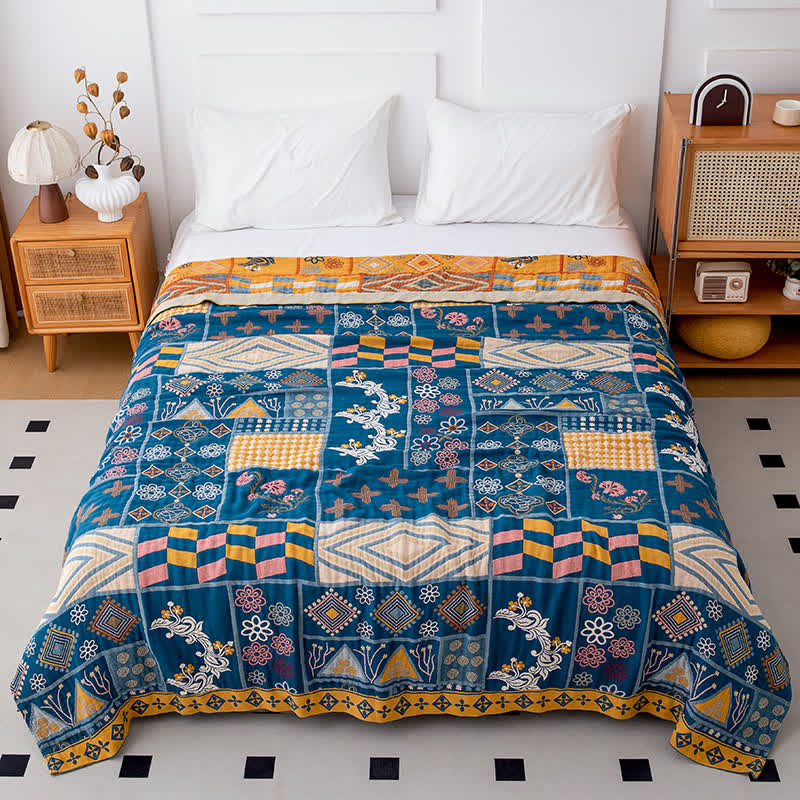Geometric Pattern Patchwork Natural Cotton Quilt - Queen - image 0