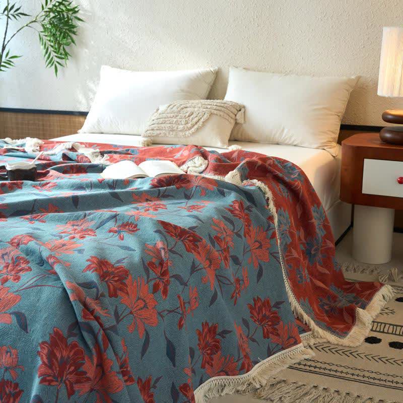 Orange Floral Jacquard Cotton Linen Quilt - Queen - image 0