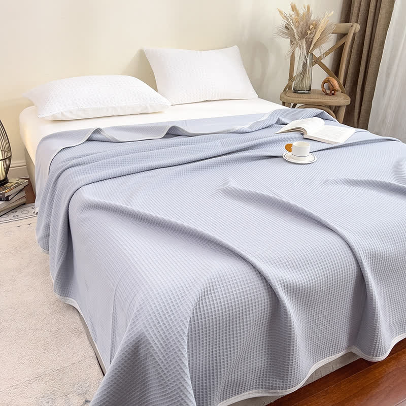 Solid Color Simple Cotton Waffle Quilt - Blue - Queen - image 12