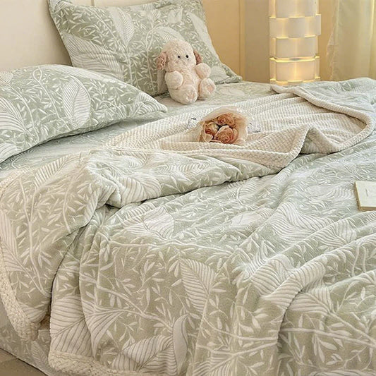 Green Leaf Textured Warm Throw Blanket - Queen - image 0