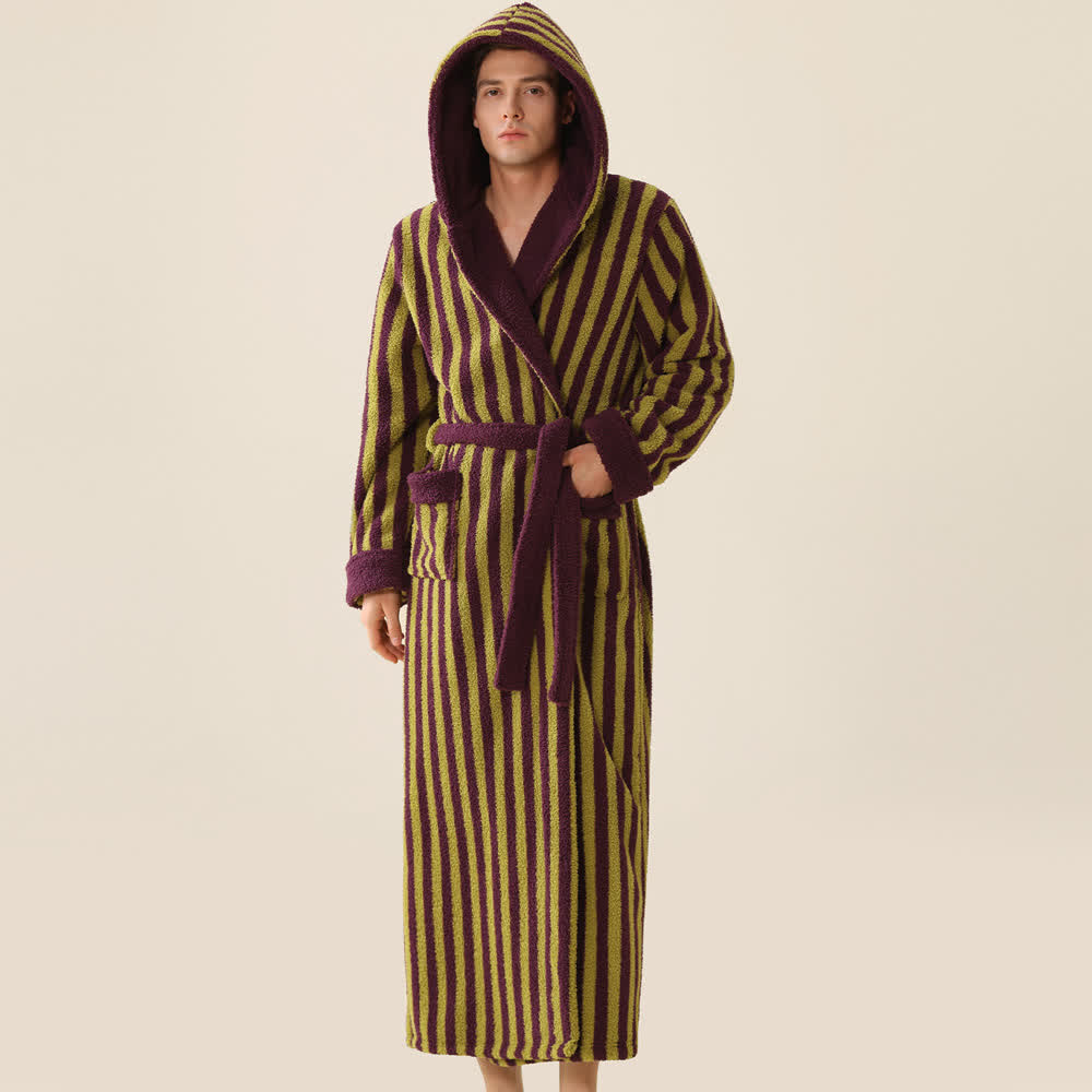 Ownkoti Unisex Striped Hooded Fleece Warm Robe - image 6