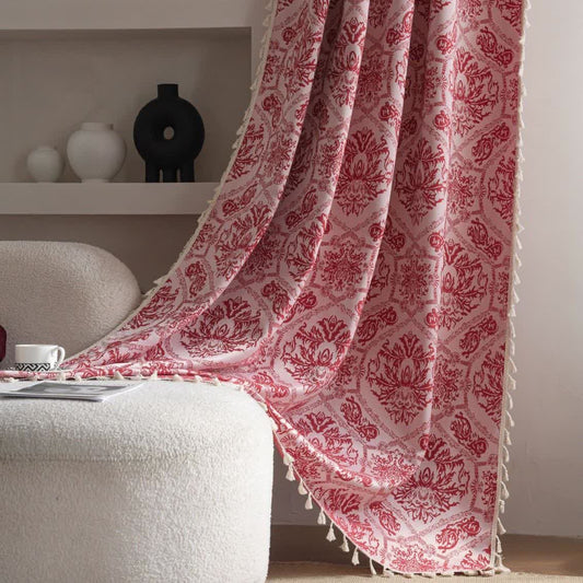 Ethnic Style Retro Pattern Jacquard Curtain - Rod Pocket - Red - 59" x 102" - image 0