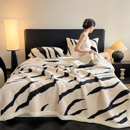 Zebra Print Jacquard Sherpa Throw Blanket - Beige - 2PCS Pillowcases - 19" x 29" - image 0