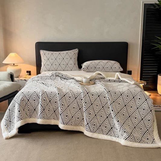 Geometric Diamond Jacquard Sherpa Throw Blanket - image 0