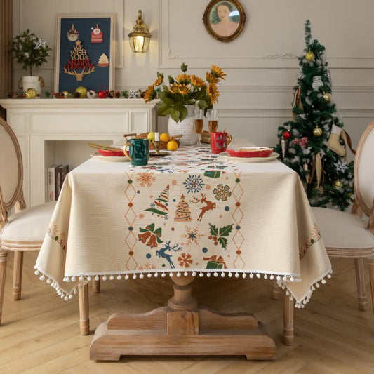 Christmas-inspired Jacquard Beige Tablecloth - 55" x 102" - image 0