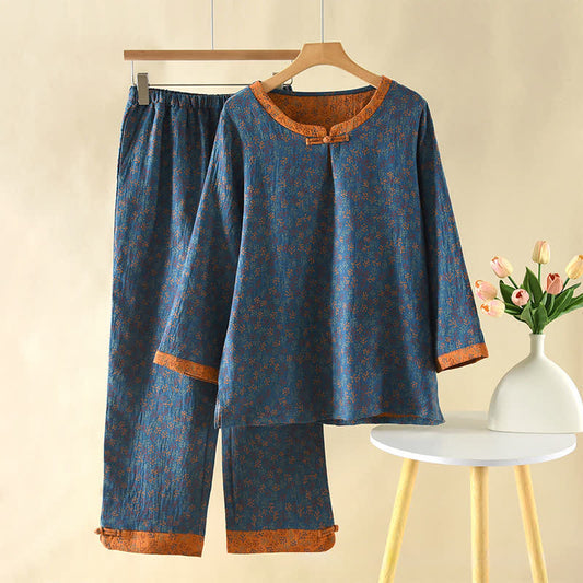 Vintage Cotton Branch Long Sleeve Pajamas - XL - image 0