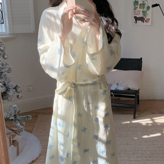 Blue Bow Print Kimono Robe - image 0