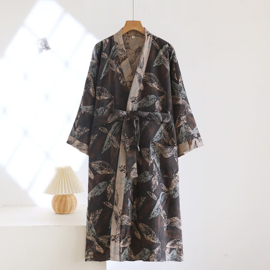 Leaf Jacquard Cotton Kimono Bathrobe - XL - image 0