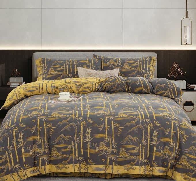 Bamboo Plant Cotton Gauze Reversible Bedding Set (4PCS)  - Grey - King - image 14