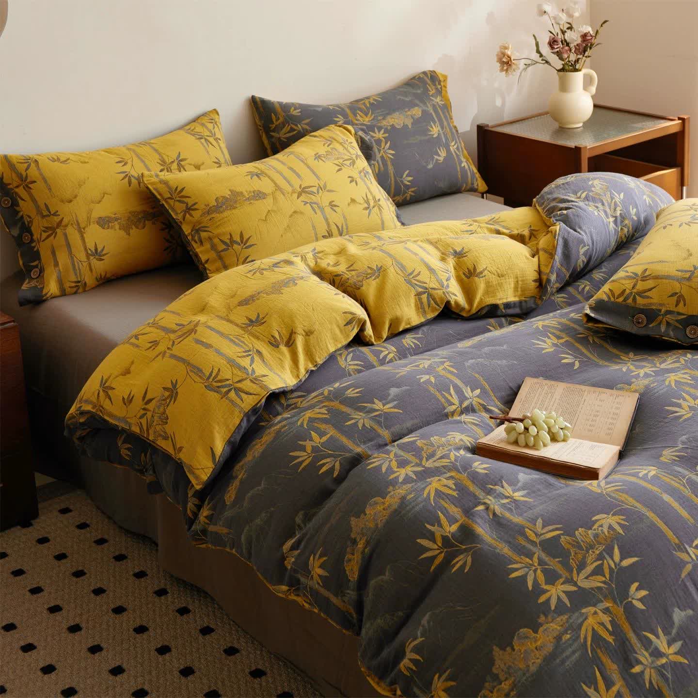 Bamboo Plant Cotton Gauze Reversible Bedding Set (4PCS)  - image 16