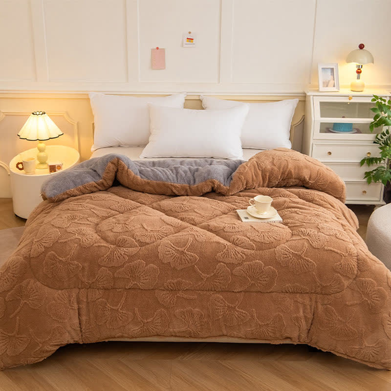 Ginkgo Leaf Jacquard Sherpa Reversible Blanket - image 11