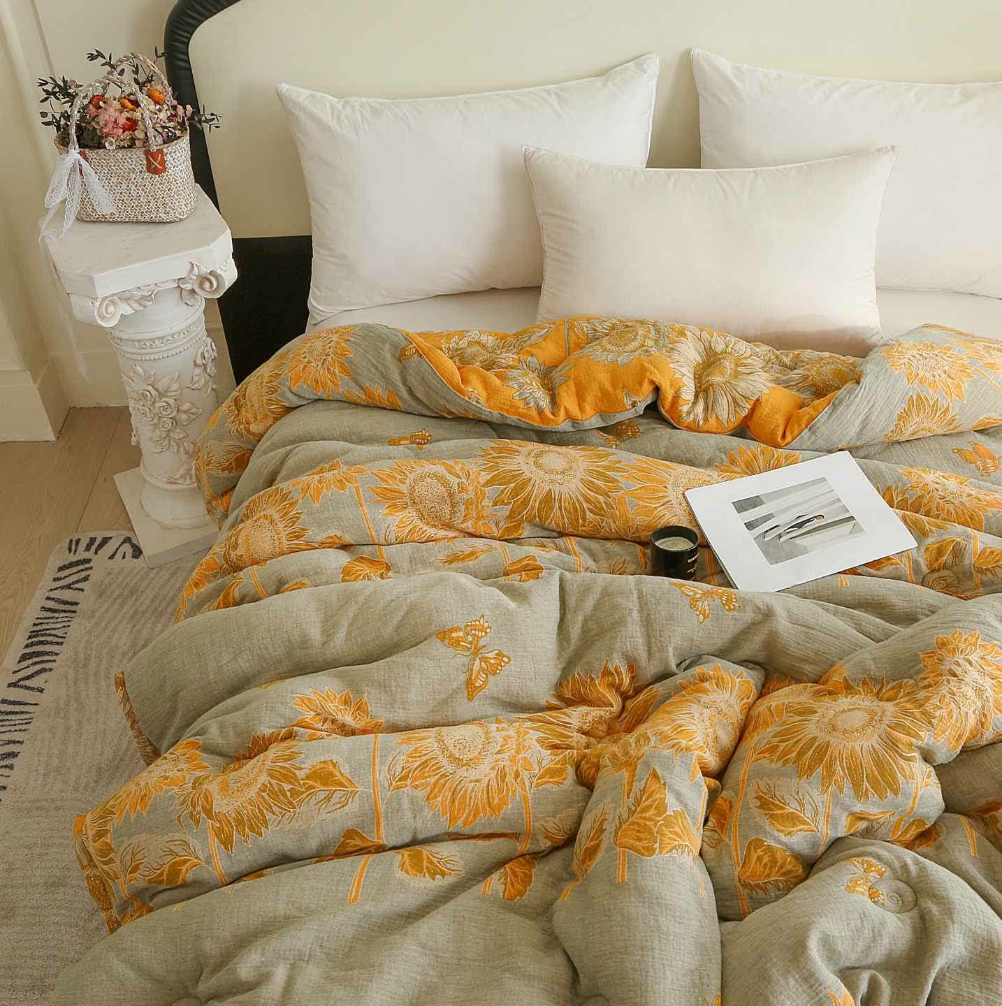 Pastoral Sunflower Cotton Double Gauze Quilt - image 3