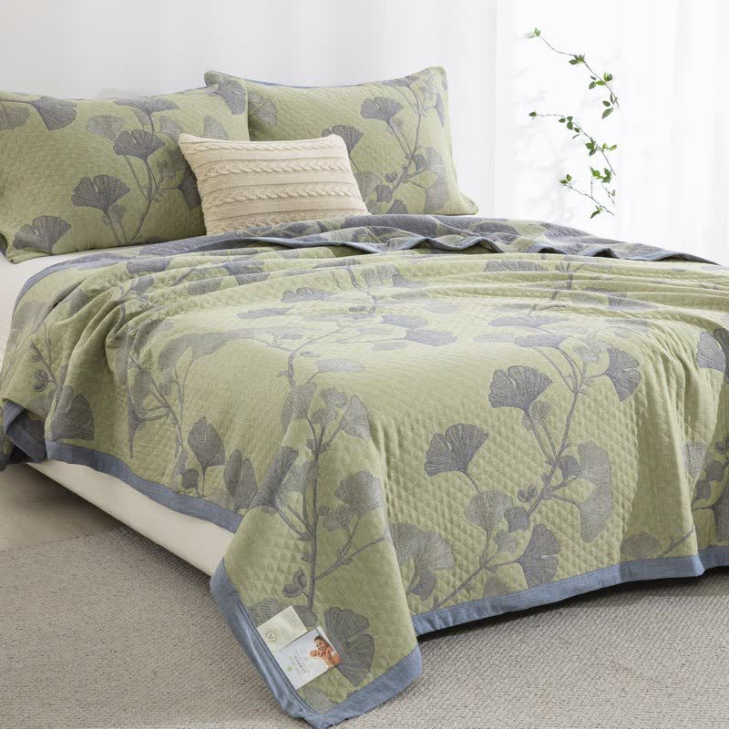 Ginkgo Inspired Natural Cotton Reversible Quilt - image 13