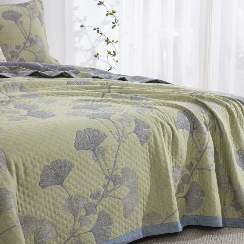 Ginkgo Inspired Natural Cotton Reversible Quilt - image 17