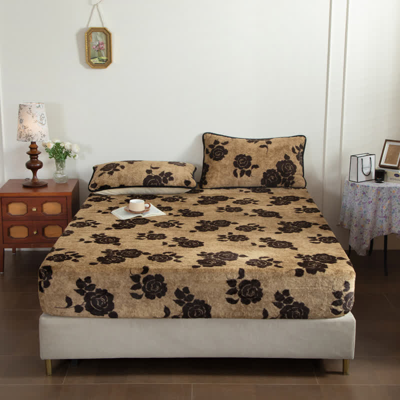 Rose Plush Fitted Sheet Blanket - Coffee - Fitted Sheet - King - image 8