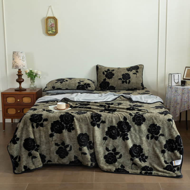 Rose Plush Fitted Sheet Blanket - Grey - 2PCS Pillowcases - 19" x 29" - image 0