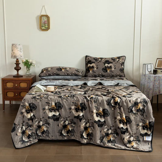 Luxurious Flower Plush Fitted Sheet Blanket - 2PCS Pillowcases - 19" x 29" - image 0