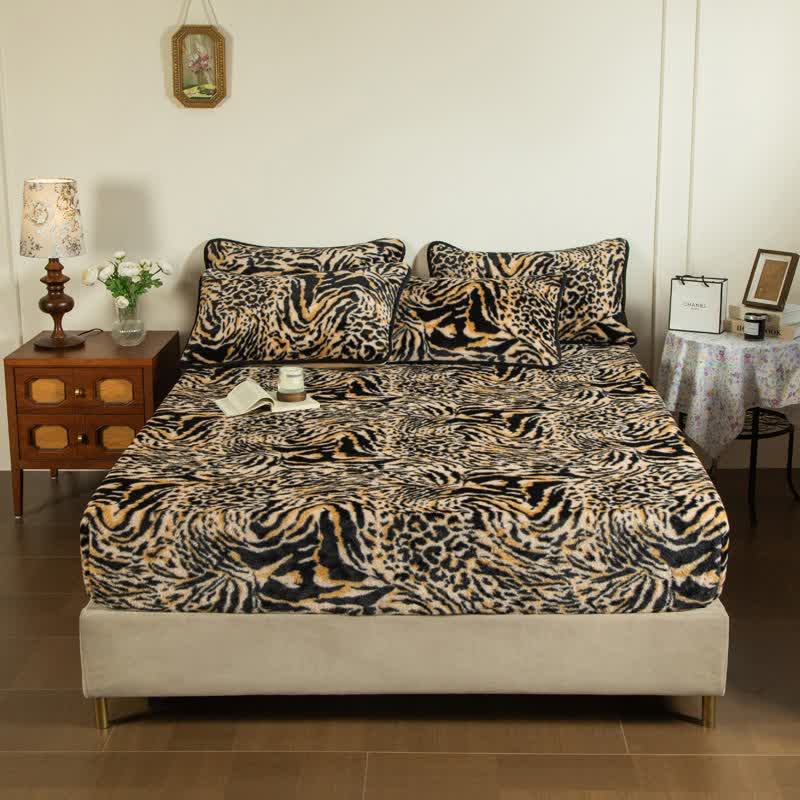 Leopard Print Plush Fitted Sheet Blanket - Fitted Sheet - King - image 2