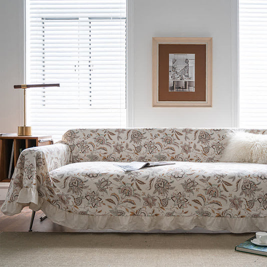 Vintage Flower Ruffled Sofa Throw Blanket - 71" x 134" - image 0