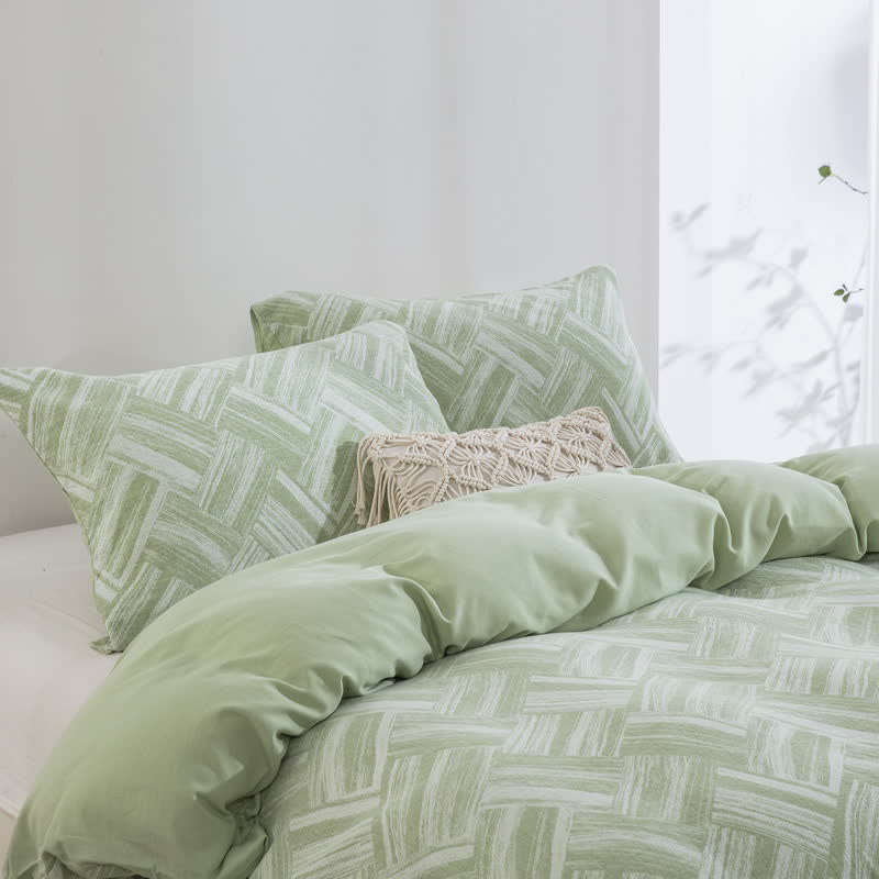 Green Herringbone Cotton Duvet Cover Set(3PCS) - image 3