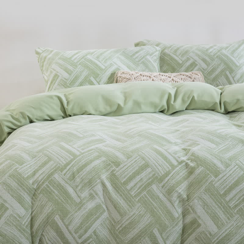 Green Herringbone Cotton Duvet Cover Set(3PCS) - image 2
