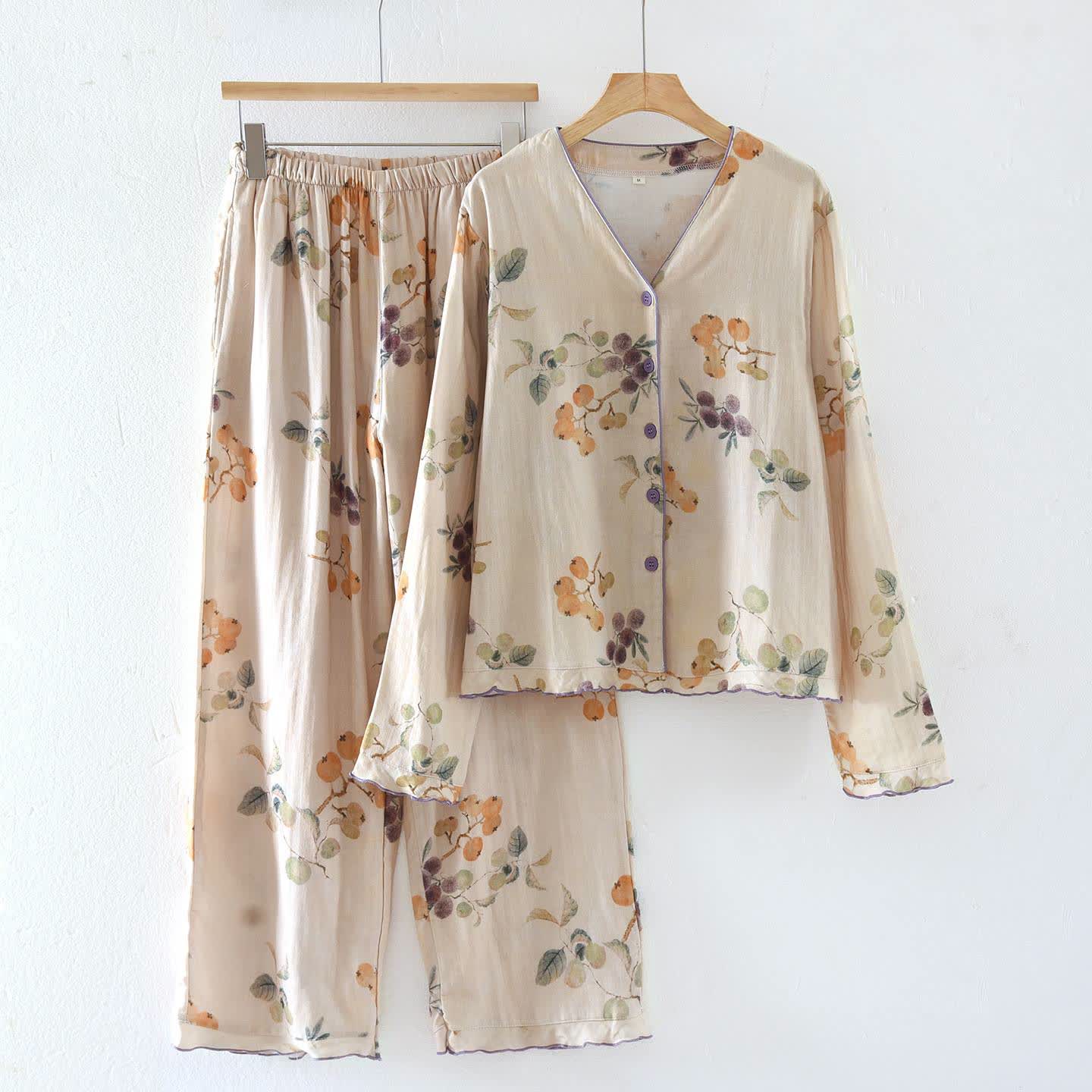 Leaf Fruit Cotton Gauze Loungewear Set - XL - image 0