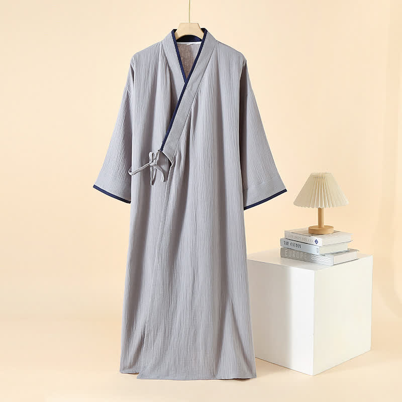 Ownkoti Unisex Minimalist Cotton Gauze Kimono Bathrobe - Light Grey - XL - image 12