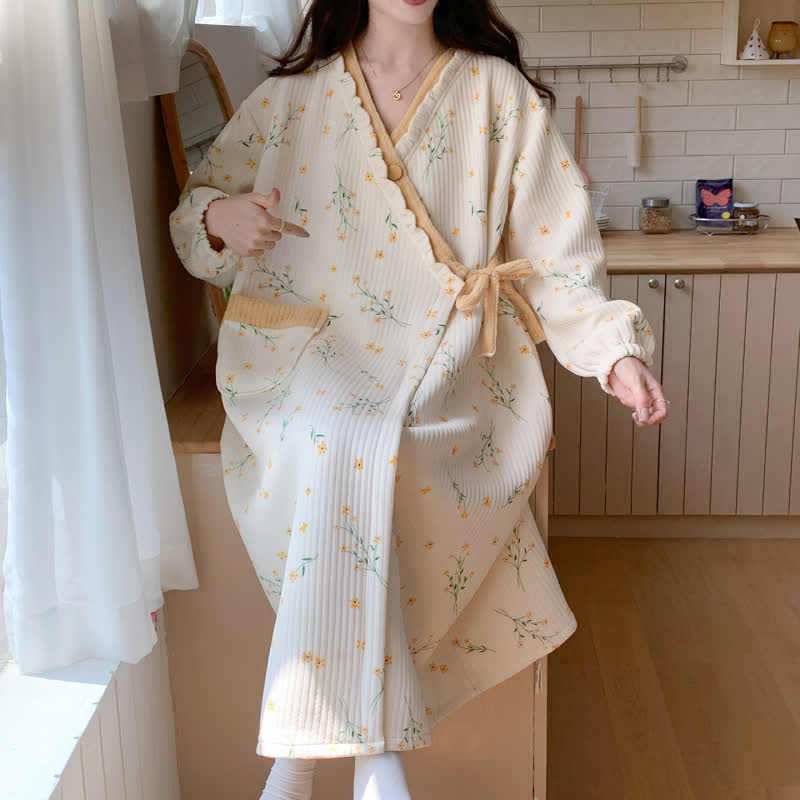 Yellow Floral Ruffled Nightdress with Pocket - image 3