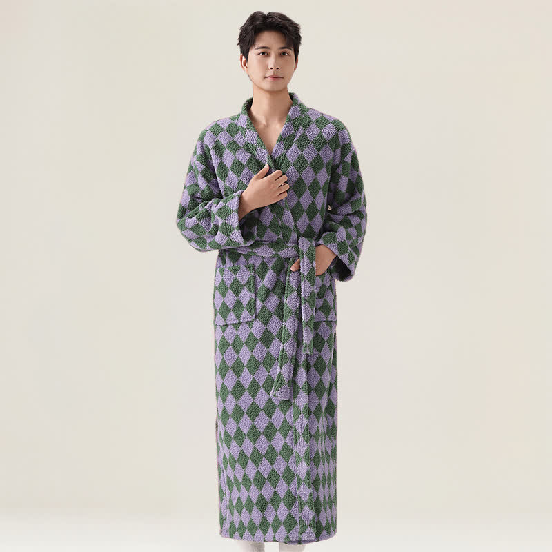 Unisex Diamond Pattern Plush Robe - image 8