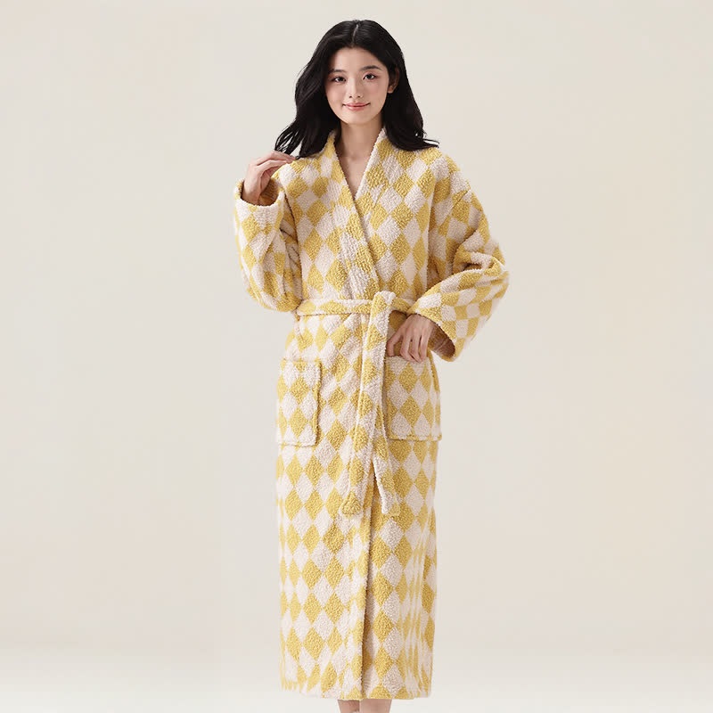 Unisex Diamond Pattern Plush Robe - Yellow - XL - image 5