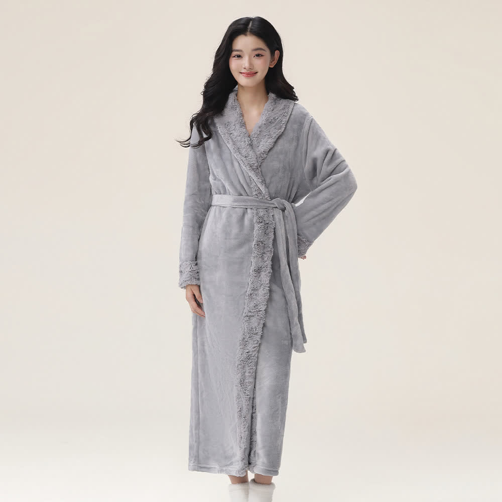 Minimalist Solid Flannel Plush Robe - Grey - XL - image 5