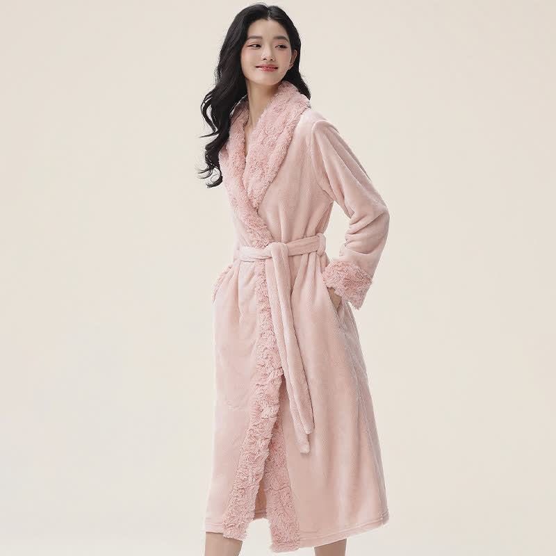 Minimalist Solid Flannel Plush Robe - image 1