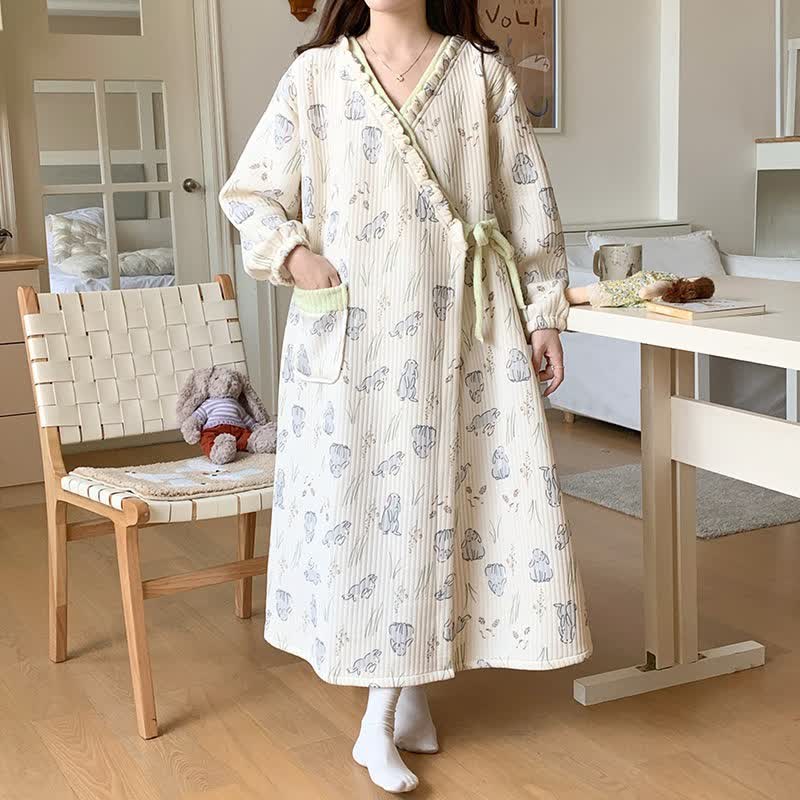 Cartoon Rabbit Ruffled Nightdress with Pocket - image 1
